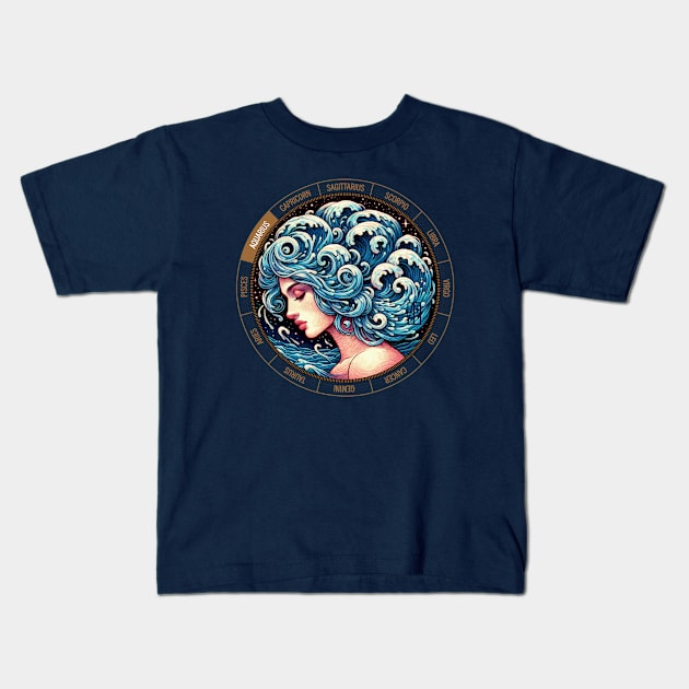 ZODIAC Aquarius - Astrological AQUARIUS - AQUARIUS - ZODIAC sign - Van Gogh style - 4 Kids T-Shirt by ArtProjectShop